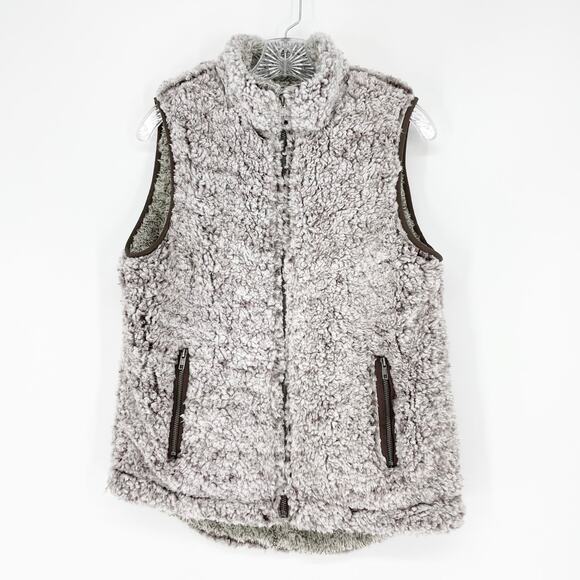 Entro Boutique Dark Mocha Sherpa Zip Up Vest Size Small - Picture 1 of 9